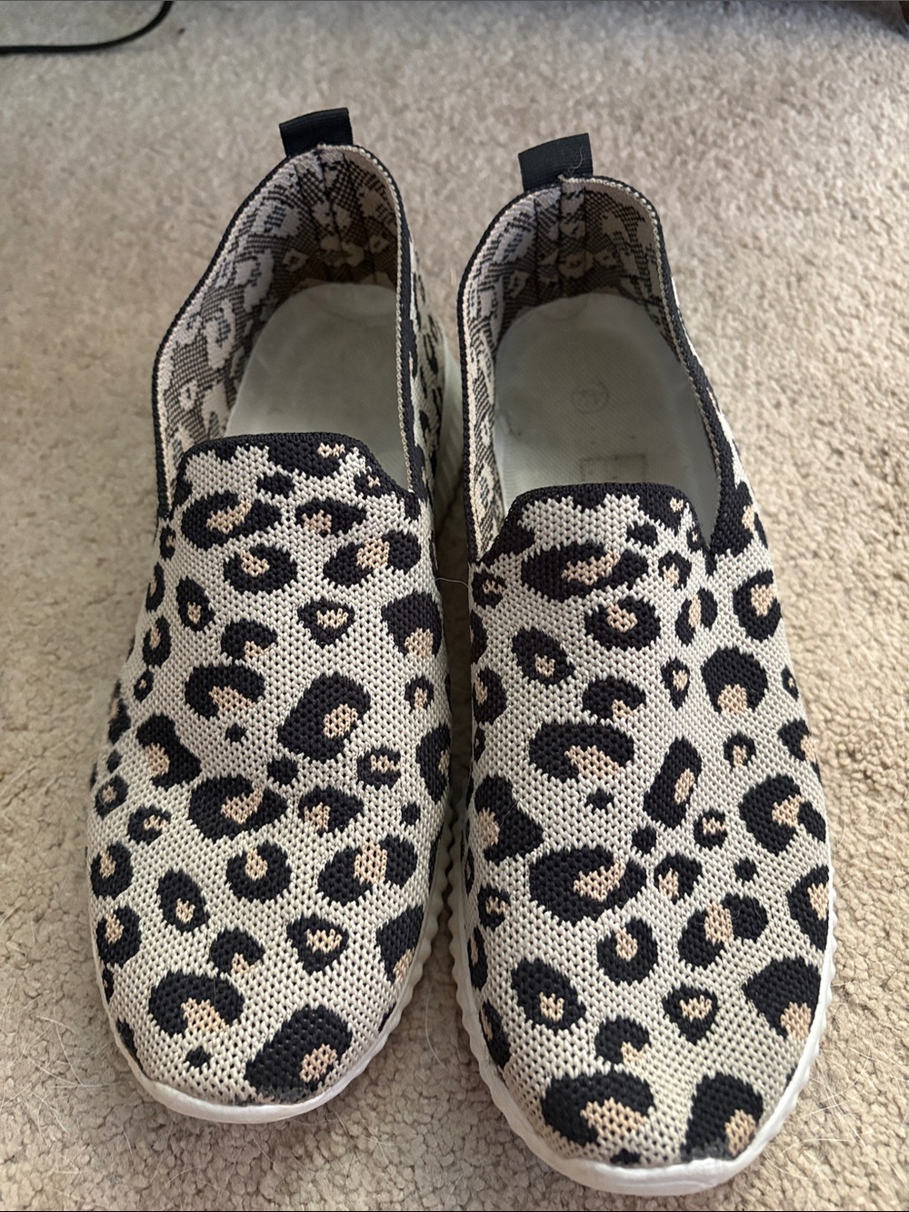 Slip-On Women's Leopard Print Knit Sneakers - Black and Cream